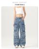 Menswear Unisex Retro Wide-Leg Multi-Pocket Denim Jeans