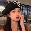 Cotton Pearls Bow Soft Hat Y2K Octagonal Brimless Hat Casual Lace Berets Cap  Autumn