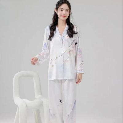 Pajamas Womens Autumn Updated Arrival Imitation Silk Mori Style Ice Silk Suit Silk Updated Chinese Style Cardigan Home Clothes