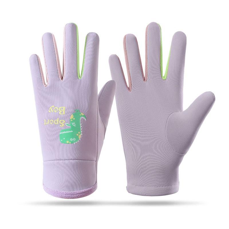 Kids Warm Fleece-Lined Gloves With Glow-in-the-Dark Dinosaur Print Water-Resistant Outer Full-Finger Design