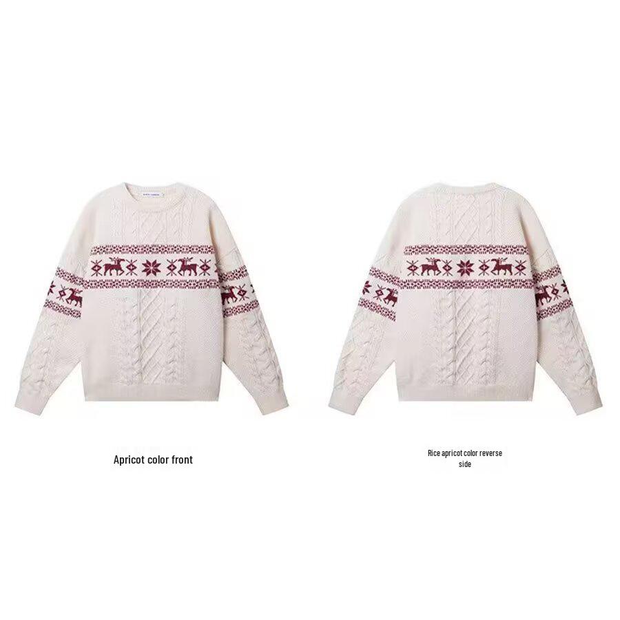Fair Isle Retro Knit Crew Neck Pullover for Men & Women - Thick, Cozy Autumn/Winter Sweater for Couples