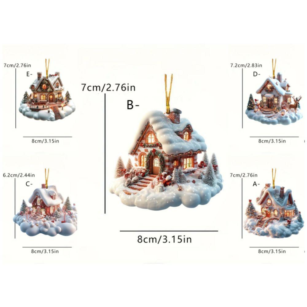 Hanging Christmas Ornament Winter Snow House Thicken Xmas Tree Pendants Home Decoration Acrylic Holiday Charming for Indoor