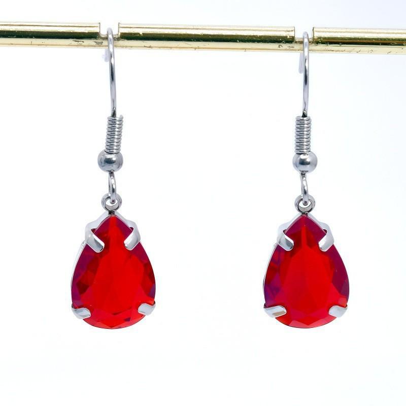 Stainless Steel Water Drop Zircon Earrings - Trendy, Colorful, Hot Selling