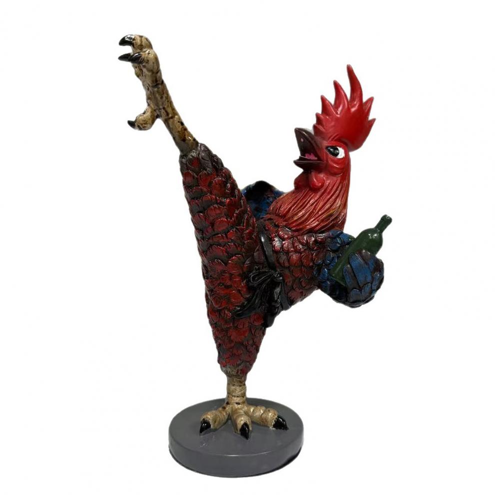 Resin Ornament Drunken Kung Fu Chicken Statue Rustic Kung Fu Rooster Statue for Home Office Decor Funny Chicken