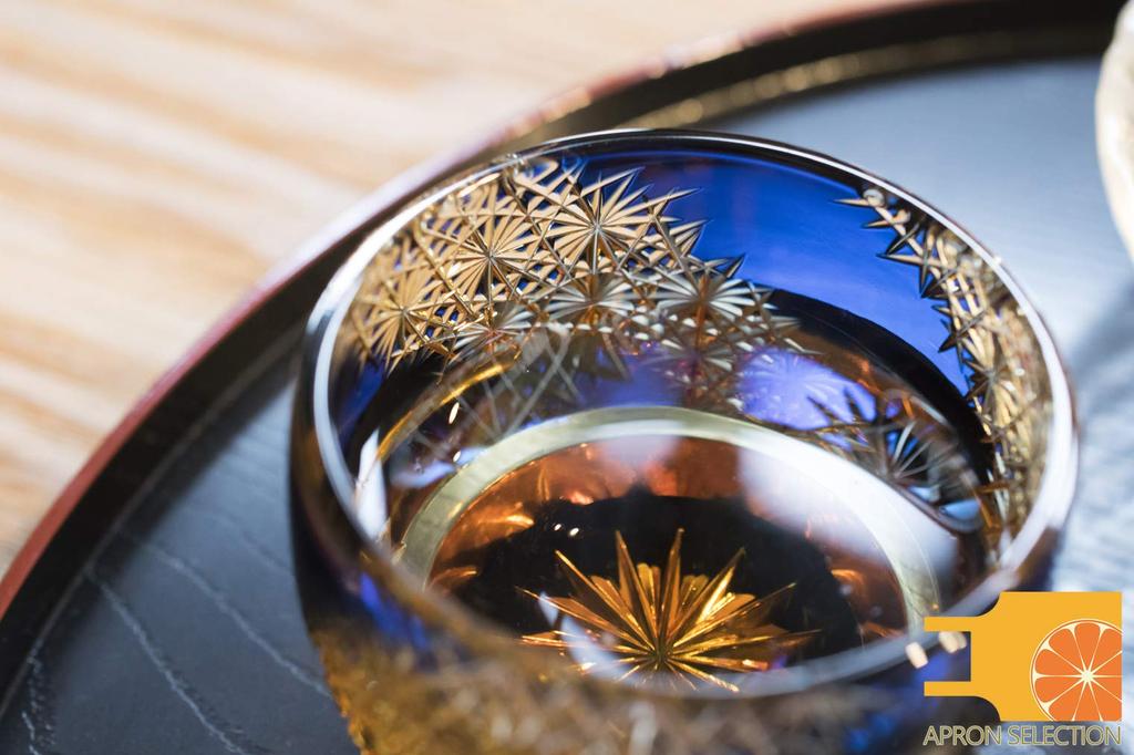 Oba Glass Sake Set in Wooden Box Amber x Traditional Craft Sake Cup [Shining Cosmos/Lapid / Approx. 6.0cm 5.0cm High] (Ochoko) (Celebration Gift)