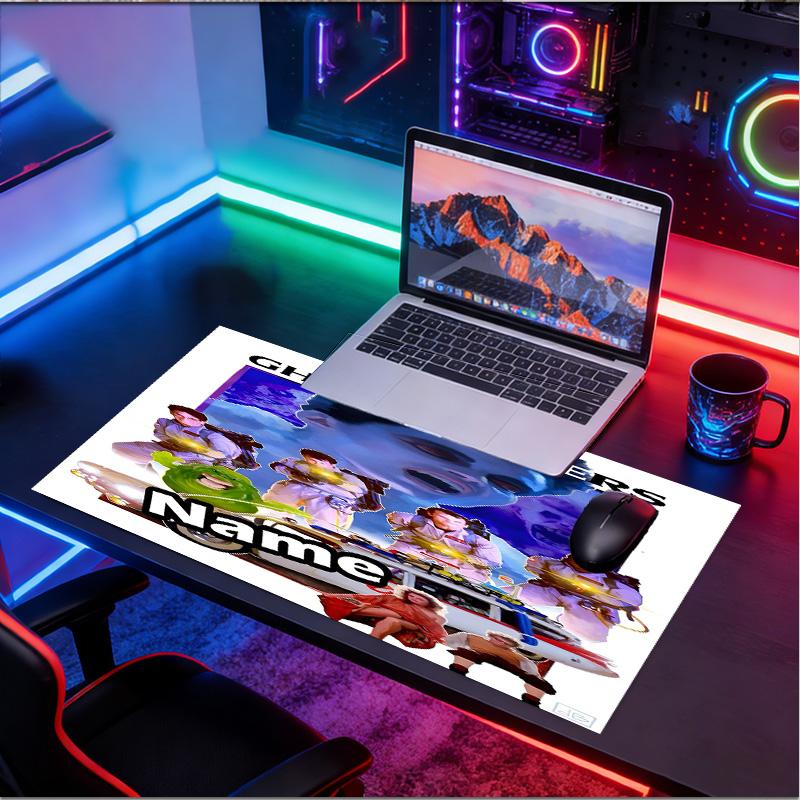 Custom Name Personalized Ghostbusters Pattern Mousepad, Laptop PC Desk Mat, Decorative Desk Mat for Home Keyboard Pad Gift