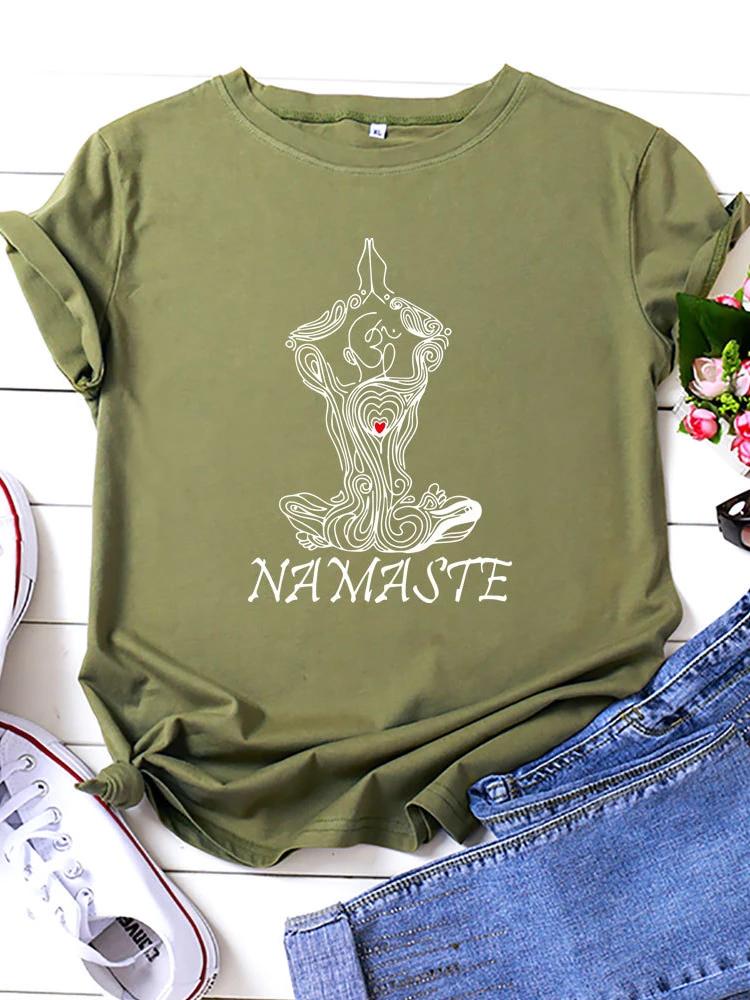 NAMASTE Yoga Women Print T Shirt Women Short Sleeve O Neck Loose Tshirt Summer Women Tee Shirt Tops Camisetas Mujer