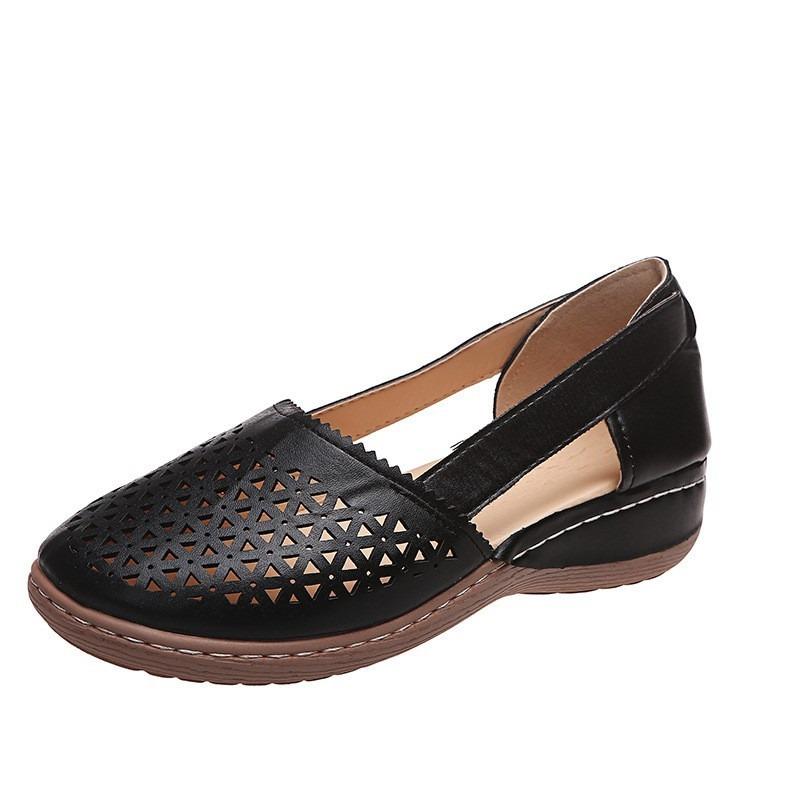 New style women's hollowed-out solid color casual everyday sandals with wedge heel, plus size.