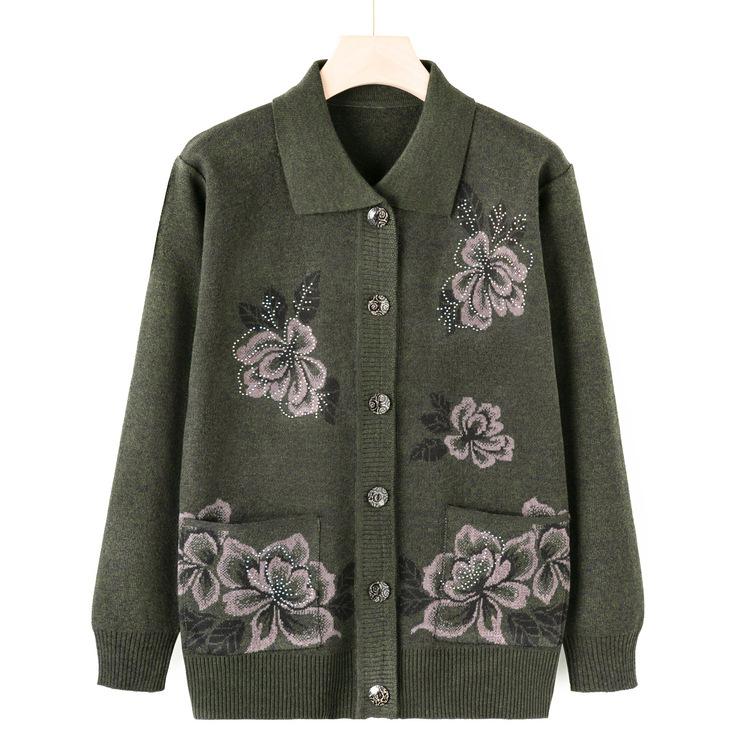 Babička Nosit Svetr Kardigan Středního věku a Starší Pletený Svetr Podzimní Bunda Dámská Starší Matka Nosit Podzimní Top Tenký