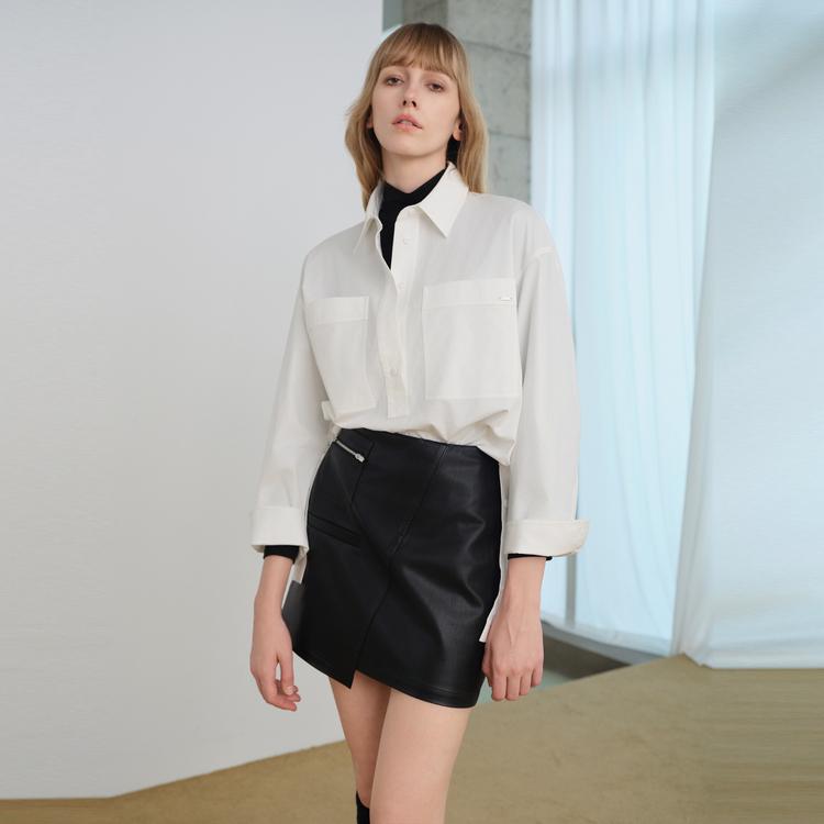 ELLE Irregular Solid Color A-Line Casual Skirt Women skirts Black L7WRS015