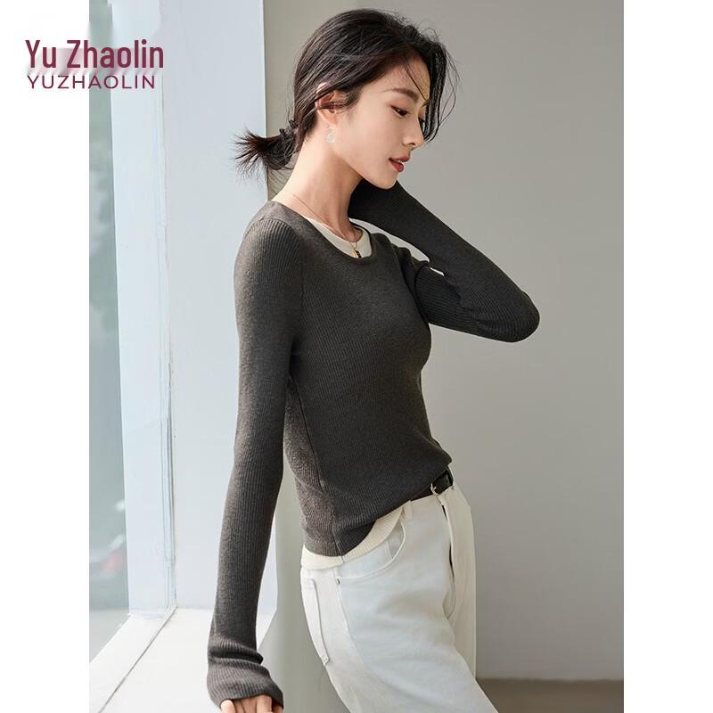 YUZHAOLIN Women's Color-Block Faux Two-Piece Knit Sweater
