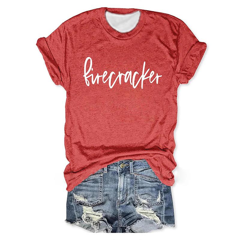 Summer Round Neck 3D Letter Print Top Fashionable Casual Short Sleeved Women's T-shirts