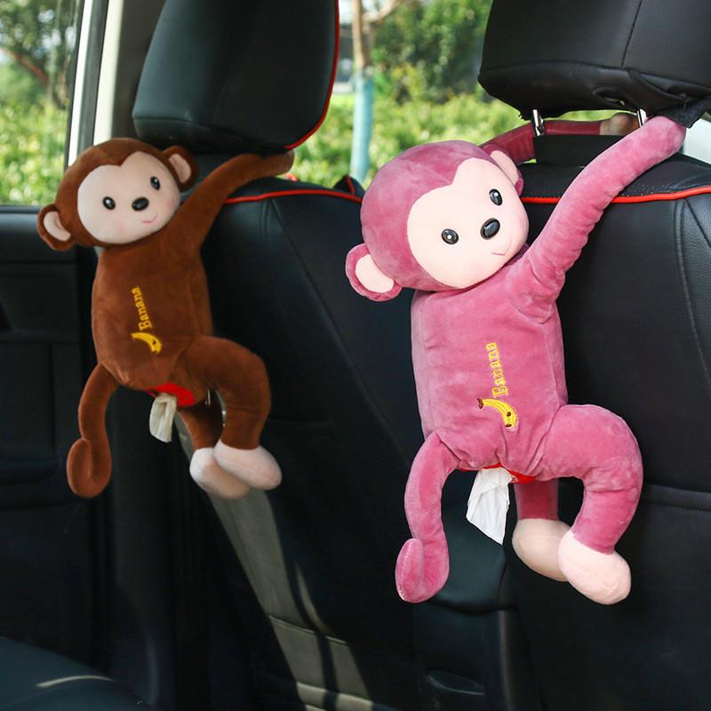 Cute Monkey Car Tissue Box Holder Plush Material Long-lasting Car And Home Use