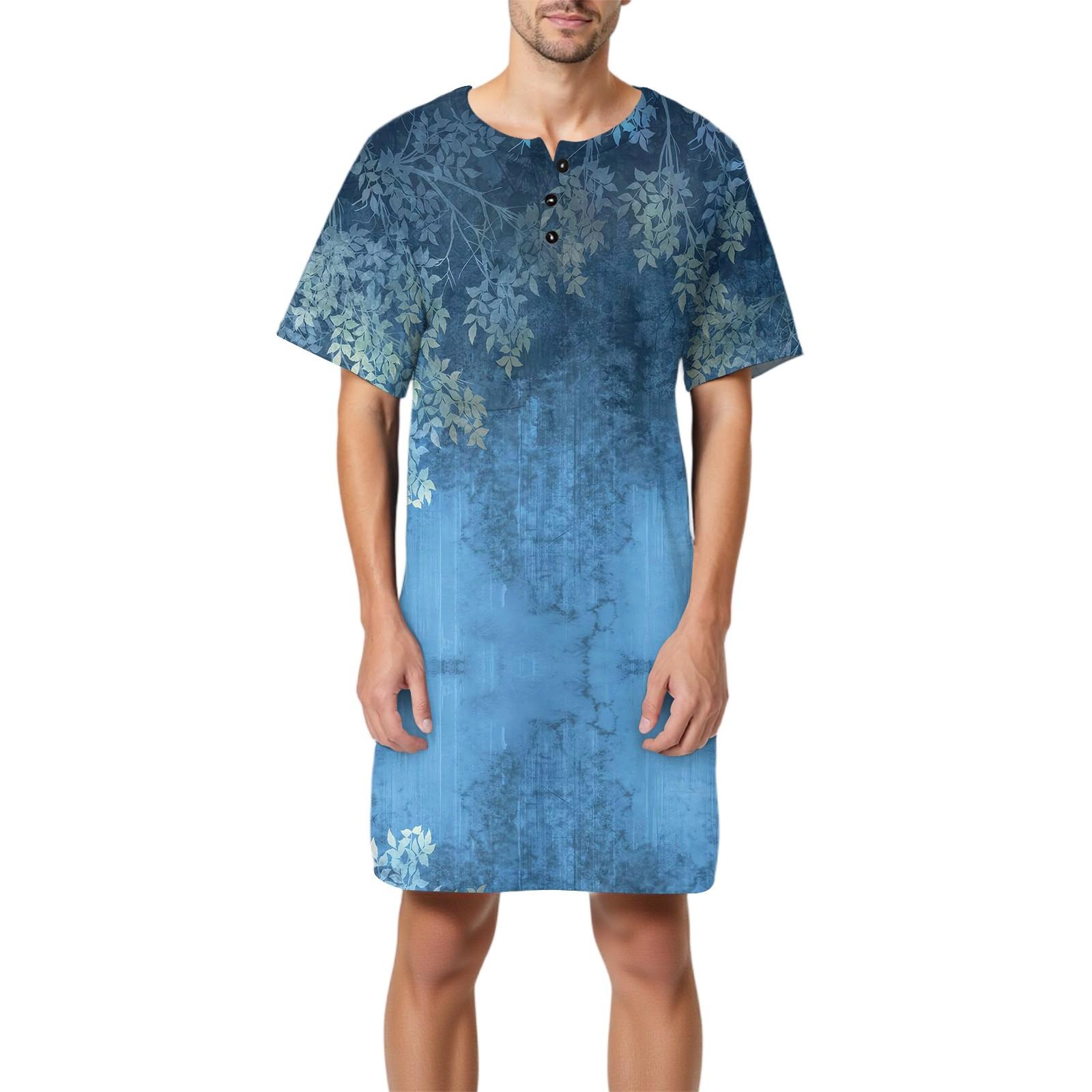 

Мужская мода Принтованная хлопковая пижама с коротким рукавом Воротник на пуговицах Длинная свободная домашняя одежда L синий