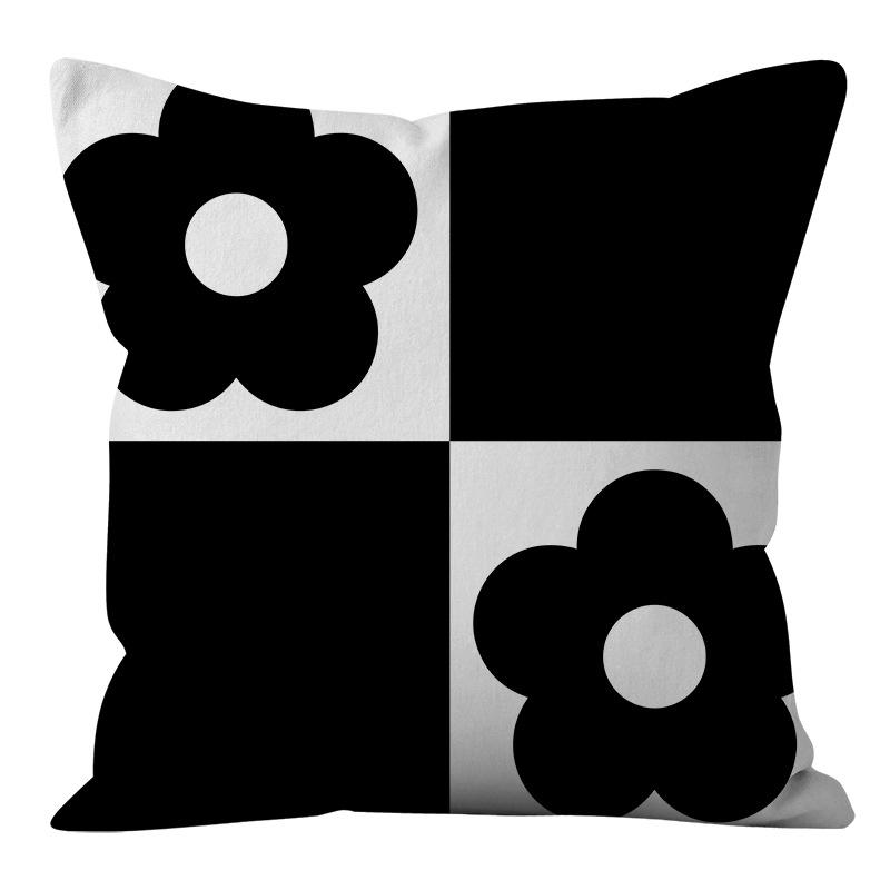 Nordic Ins Style Simple and Light Luxury Lines Black and White Plaid Pillow Case Pillow Lunch Break Pillow Sofa Cushion