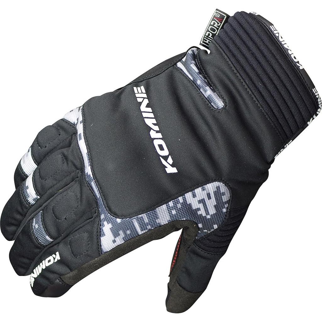 KOMINE Motorcycle Winter Gloves Carthage C L Cold Stretch Material for and Spring - Black/Digital GK-801 1010, Waterproof, Protection, Fall, Winter,