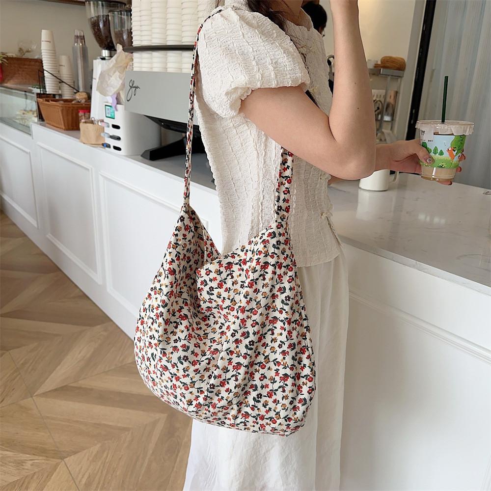 Chic Floral Corduroy Crossbody Bag For School And Casual Use Everyday Style