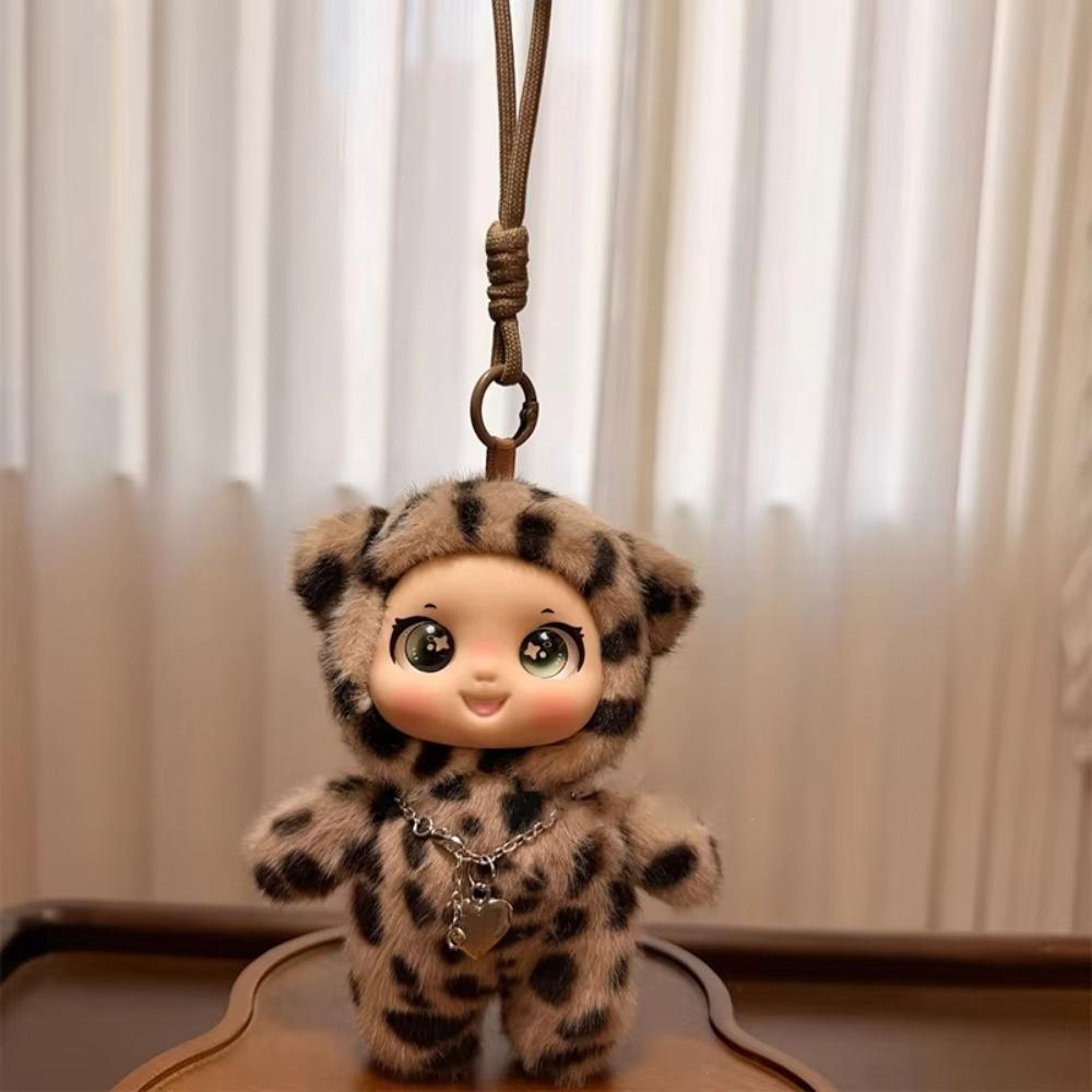 Keychain Vinyl Face Plush Doll Bag Charm Vinyl Doll Toy Leopard Stuffed Pendant Girls Women