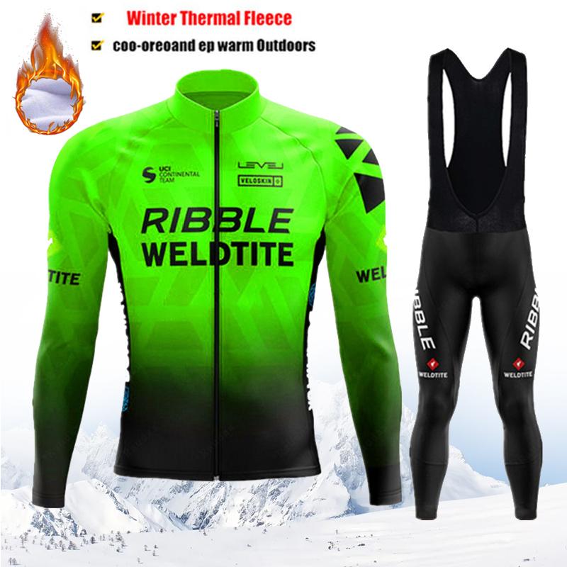 2025 Pro Team Winter Cycling Jerseys Set Yellow Long Sleeve Thermal Fleece Bicycle Clothing Keep Warm Bike Wear Suit Sportswear