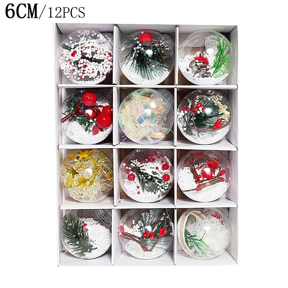 12Pcs/box Christmas Tree Balls Ornament 6CM Transparent Hanging Bauble Pendant 2025 Christmas New Year Party Home Decoration
