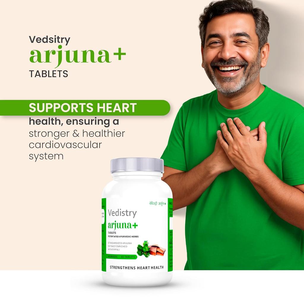 Vedistry Arjuna+ Tablets Ayurvedic Herbal Circulation Wellness Supplement For Daily Vitality And Active Living 60 Tablets Pack Of 3