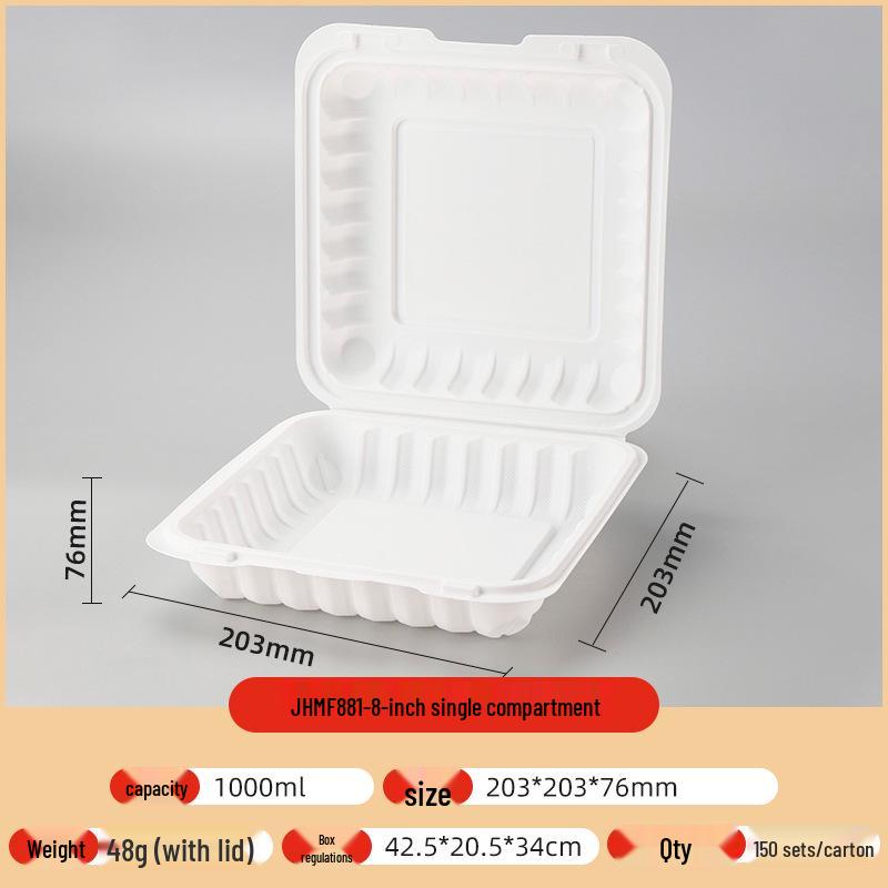 Biodegradable Three-Compartment Bento Box with Hinged Lid