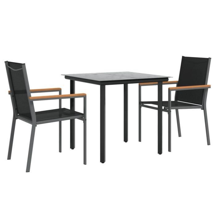 VidaXL Ensemble à manger de jardin 3 pcs noir textilène et acier 3187041