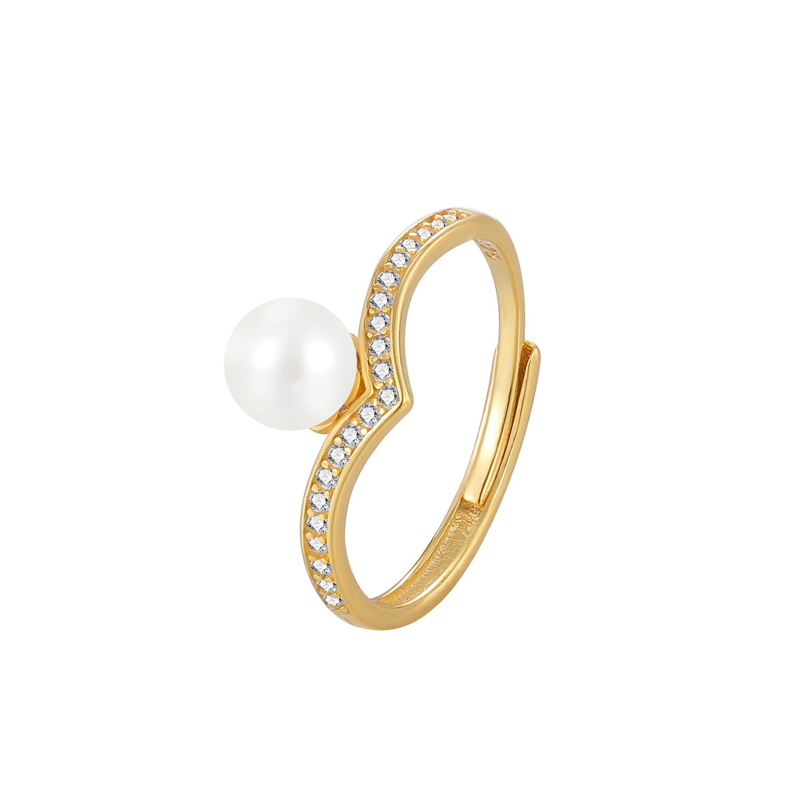 

Кольцо на указательный палец из простого серебра S925 с V-образным жемчугом и тонким рядом бриллиантов, регулируемое, женское, модное, дизайнерское adjustable opening