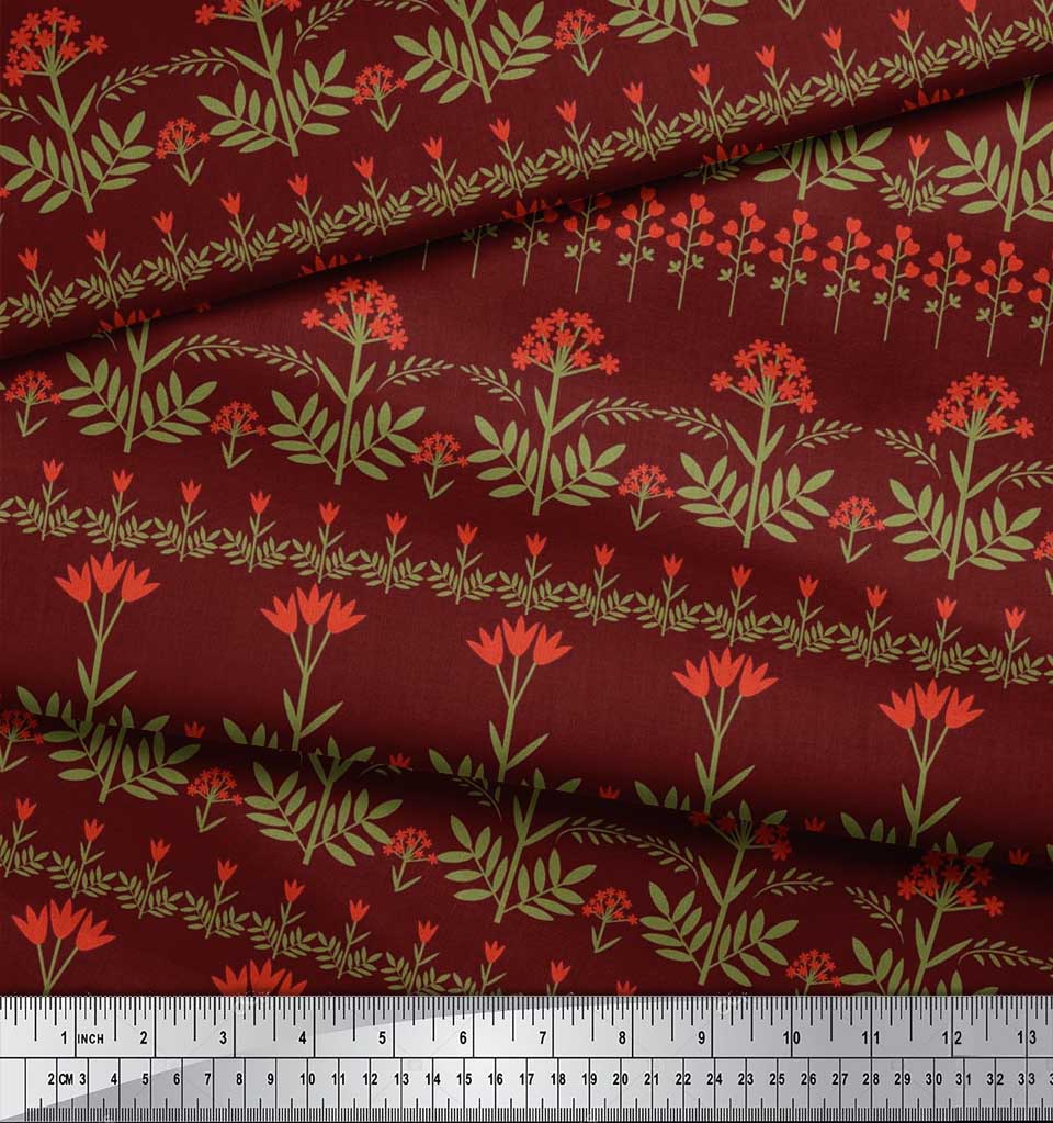 Soimoi Cotton Cambric Fabric Leaves & Floral Artistic Print Fabric by the Metre 42 Inch