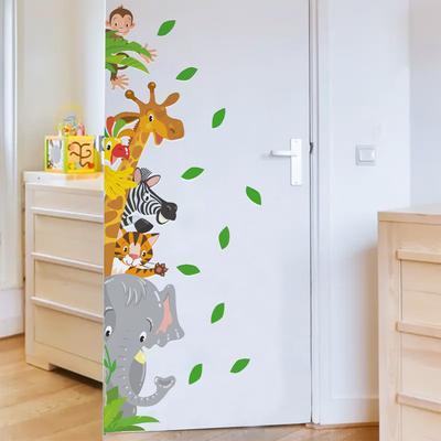 Autocollant Mural Petits Animaux Feuilles Vertes Chambre d'Enfant Salon Décoration Murale Auto-adhésif Décoration de Maison