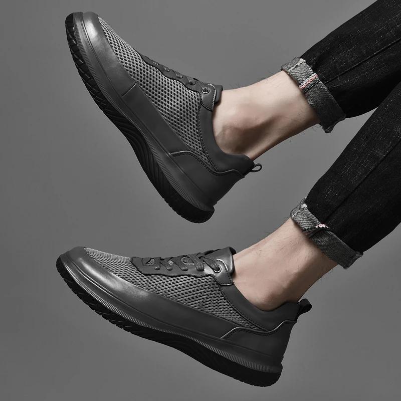 All-match Male Lace-Up Casual Shoes 2024 Lightweight Mens Sneakers Men Genuine Leather Fashion Walking Shoes New Skate Shoes Men