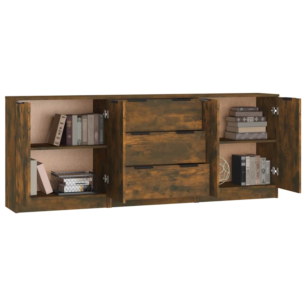 Vidaxl 3-Piece Chest of Drawers, Smoked Oak, Wood-Based Material