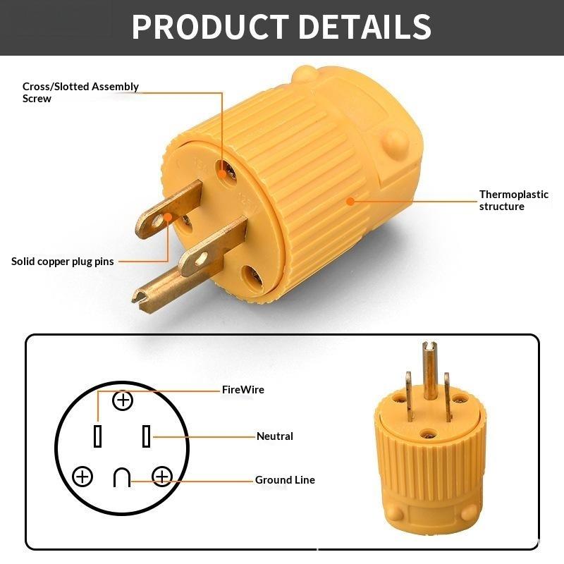 1Pcs Detachable Assembly In-Line Power Cord Plug 125V American 15A Nema 1-15P 5-15P Us Industry Waterproof Wiring Plug Connector