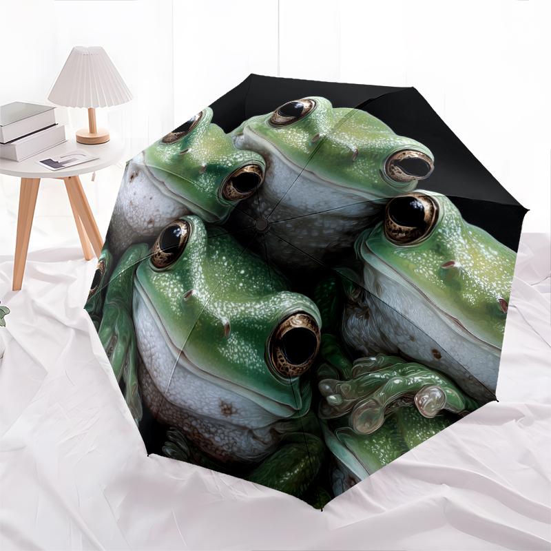 frog pattern, automatic folding umbrella, portable and foldable design, 8 ribs, a Christmas or birthday gift.