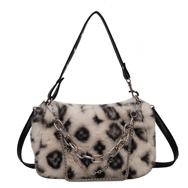 Leopard Print Plush Chain Loafers Bag