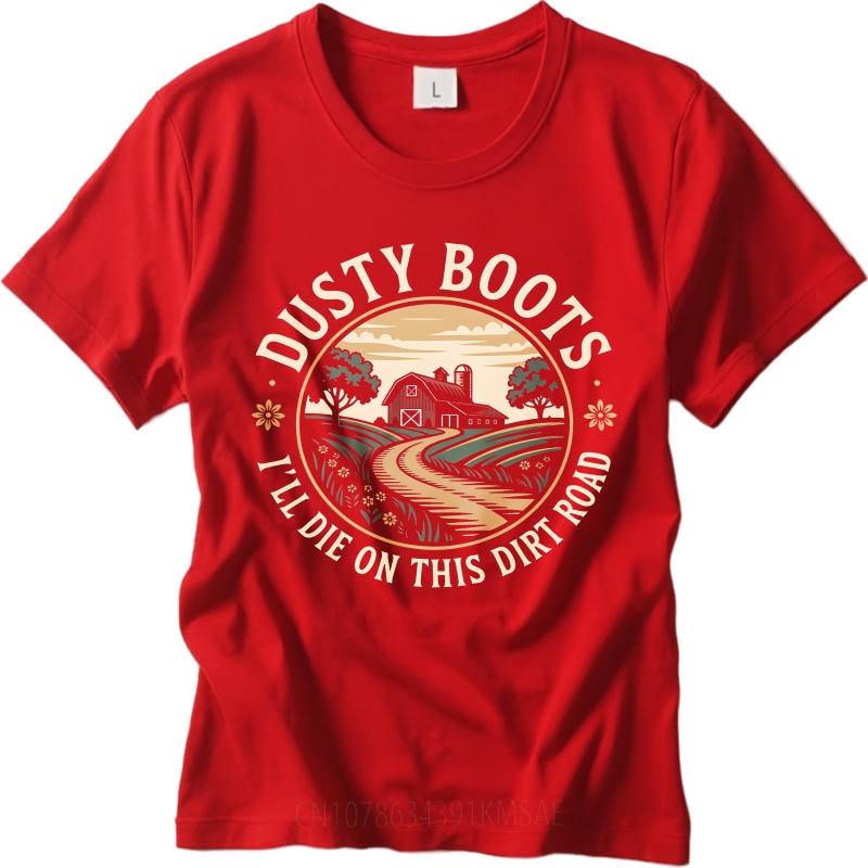 

Plus Size Summer Man Tshirt Dusty Boots Farm Scene With Red Barn And Dirt Road Short Sleeve Soft Oneck Top Tees Cotton Tshirt S