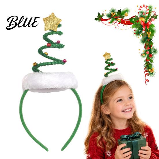 Cute Spiral Tree Pom Adjustable with Bells Christmas Headband Hair Hoop Star Pom Holiday Accessories
