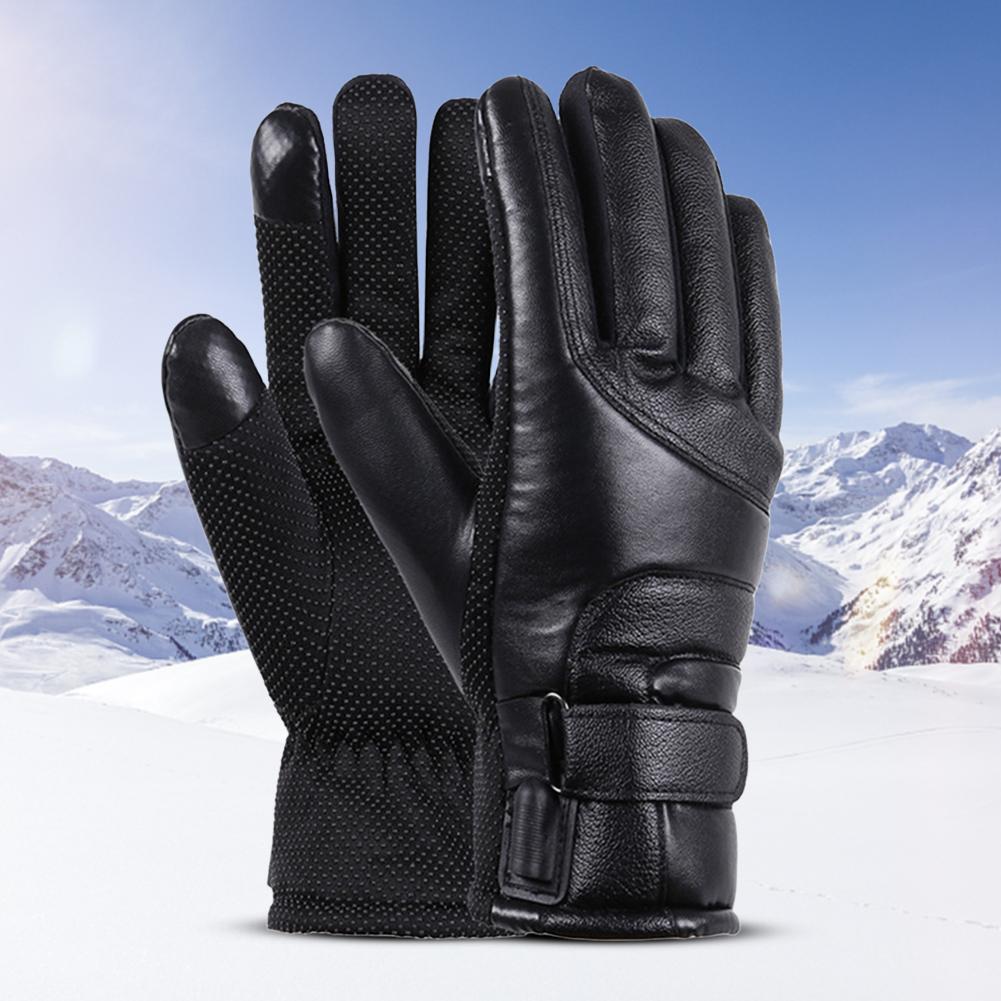 Thermische Winddichte Fahrradhandschuhe 12V Verdickte Warme Muffen Wasserdicht Outdoor Warmhalten Guantes PU-Leder für Schneemobil Motorrad