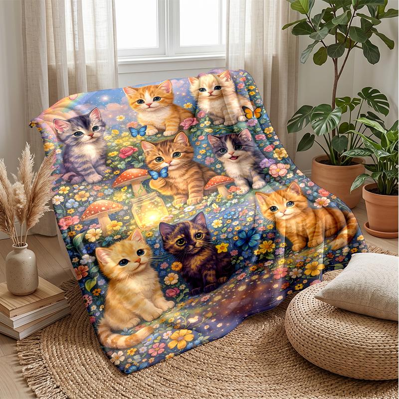 Kittens in Heart Petals Theme blanket Lightweight Warm Flannel Blanket Decorative Throw Blanket for Home Decoration