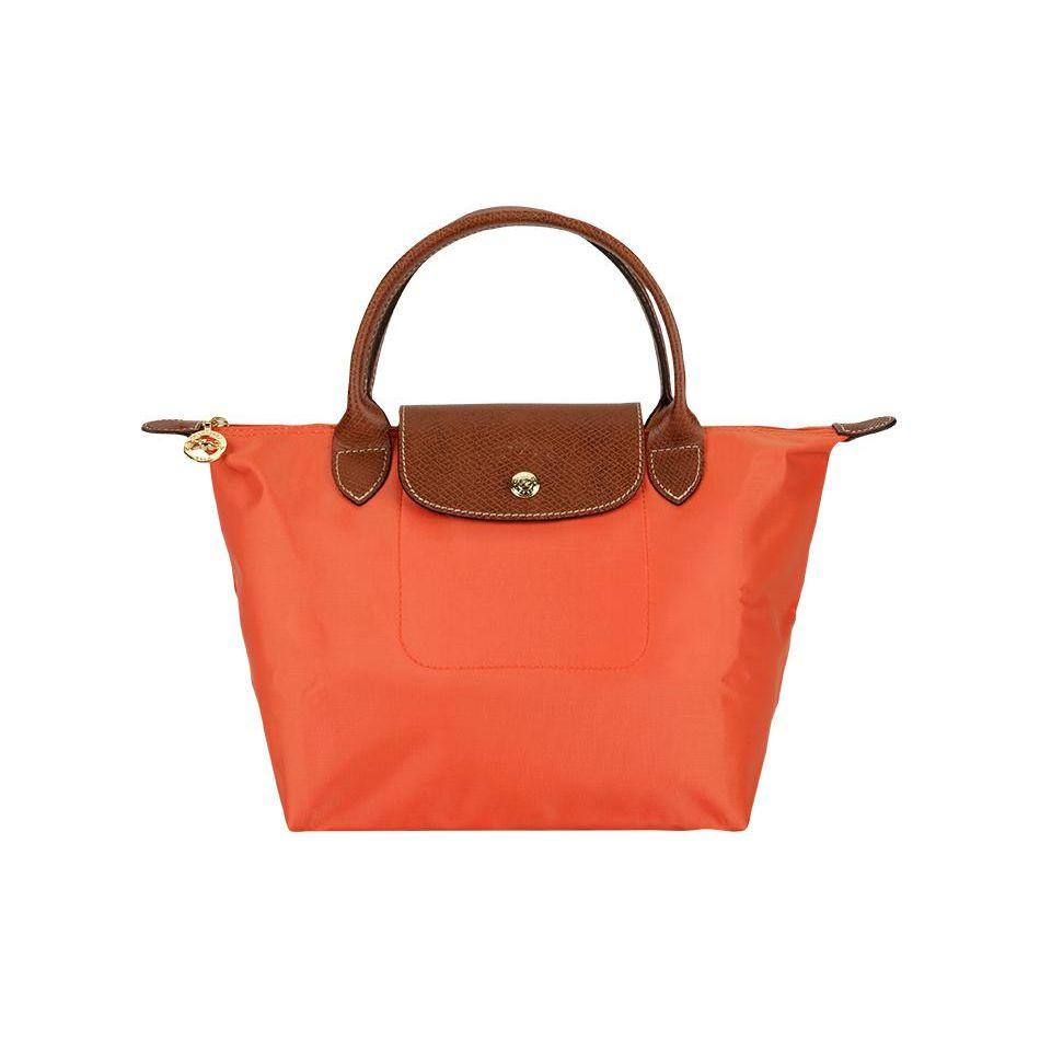 Longchamp Le Pliage Original Minimalist Commuter Logo Embossed Nylon Canvas And Leather Dumpling Tote Bag Small Women tote bag Orange 1621089P85 Orange