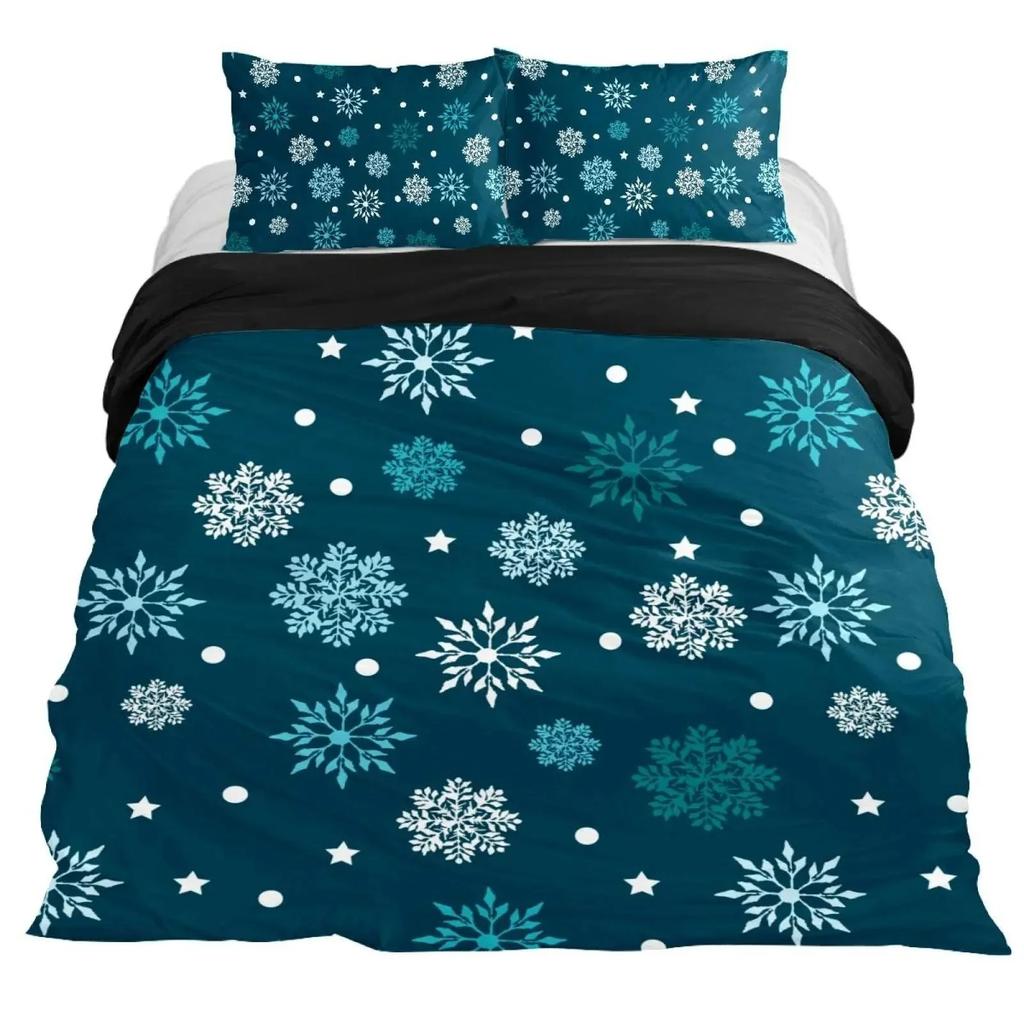 Schneeflocken Bettbezug Set Winterthema Weihnachtliche Illustration Kaltwetter-Saison Einzelbettwäscheset King Size Weicher Bettdeckenbezug