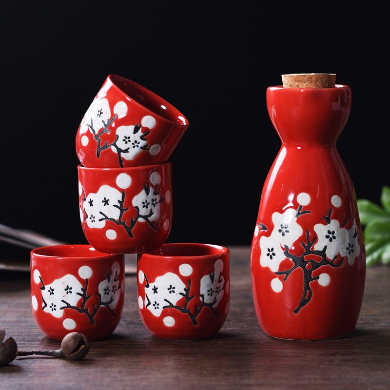 1 Set Japanese Style Sake Wineware Porcelain Underglaze Color Hand-painted Wine Dispenser Ceramic Flagon Liquor Spirits Cups Set