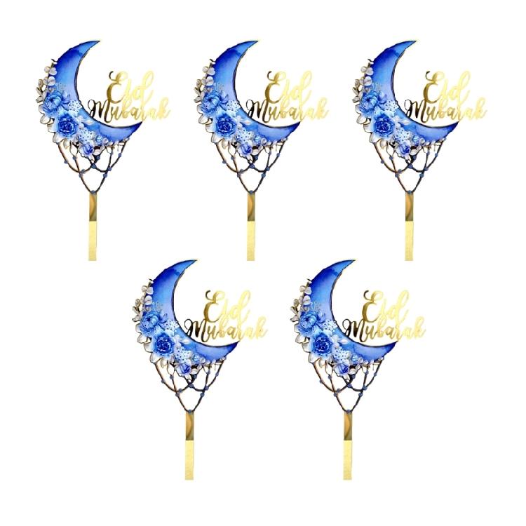 Pack of 5 Cake Toppers Set Cupcakes Toppers Eid Theme Food Safe Cake Pick Baking Accessories for Creative Party Decors