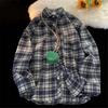 Camisa de Franela a Cuadros Vintage para Hombre de Manga Larga Oversize con Botones Top Casual Ligero para el Uso Diario