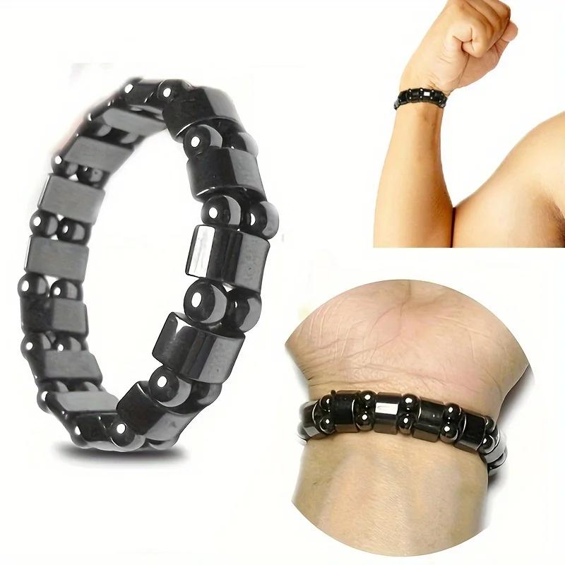 

Classical Hematite Energy Beaded Elastic Magnetic Therapy Health Care Loss Weight Bracelets Slimming Health Care For Men Women чёрный