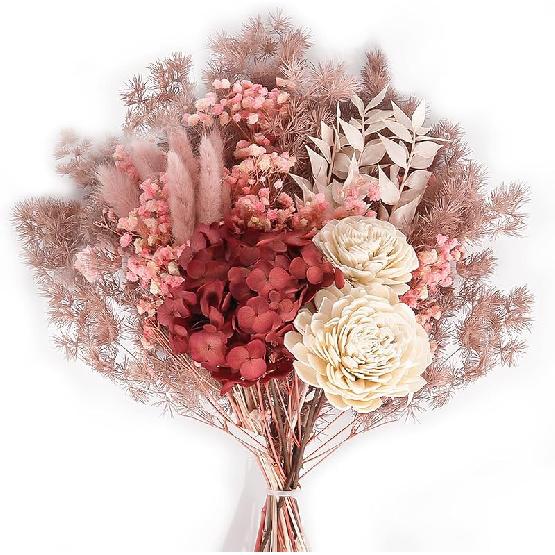 Natural Dried Flower Bouquet, Real Flower Arrangements Preserved Flowers Mix Bouquet, Varieties Flowers for Vase, Floral Arrangement for Home Wedding