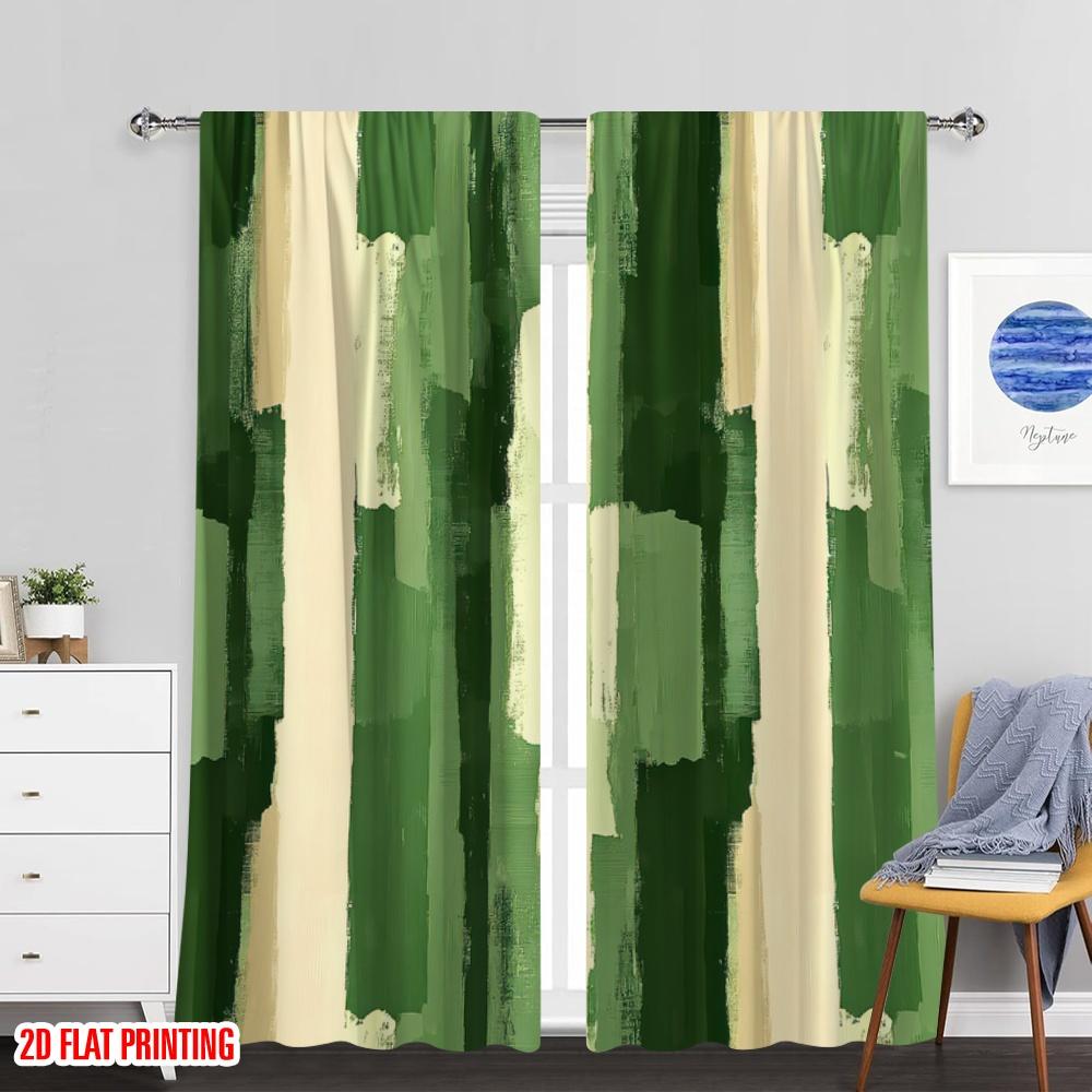 Set aus 2 flachen Druckvorhängen Grün gestreift Polyester Partydekorationen Anwendbar Heimdekoration Vorhang Lichtblockierend Hergestellt
