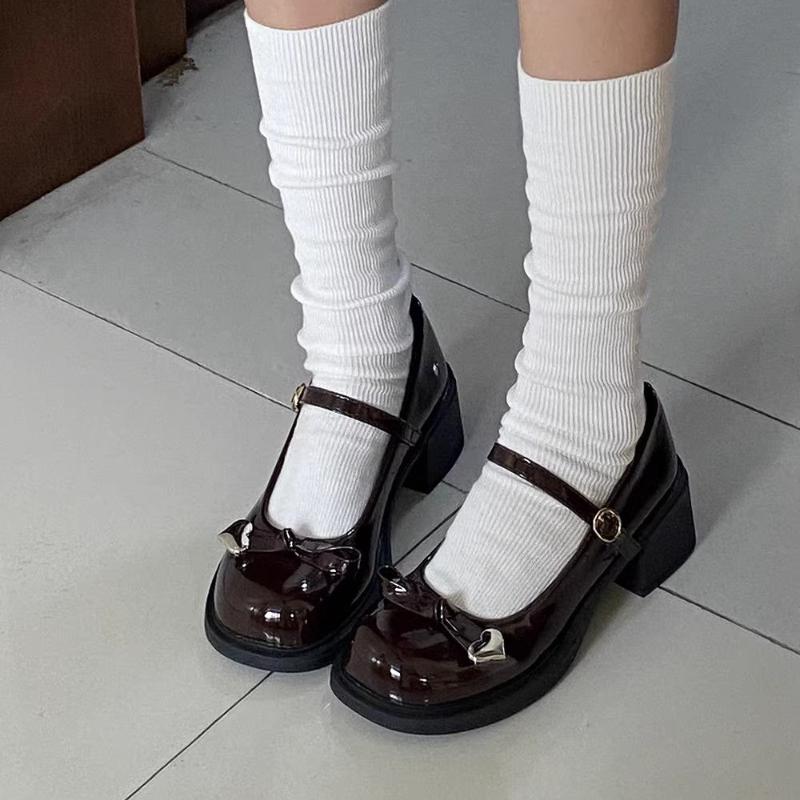 Mary Jane Shoes for Women with Bow Black Woman Pumps Round Toe Medium Heels Genuine Mark Korean Style Wholesale Fashion Vacation