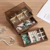Vintage Wooden Jewelry Box Three Layer Wooden Drawer Storage Box Velvet Lined Display Box Multifunctional Acrylic Storage Boxs