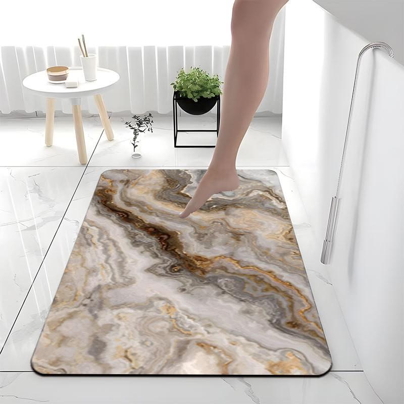 Nordic Marble Absorbent Bath Mat Bathroom Entryway Non-Slip Floor Rug Washable Square Design